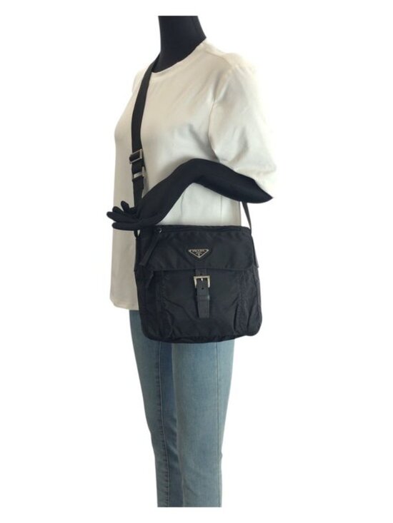 Prada Tessuto Black Silver Nylon Leather Shoulder Bag main image 2